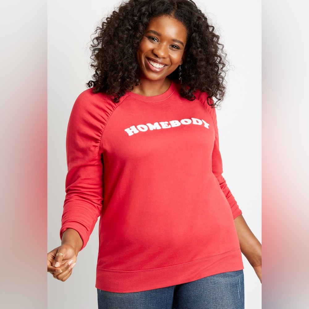 NWT Maurices Plus Size Red Homebody Crew Neck Pullover Sweatshirt